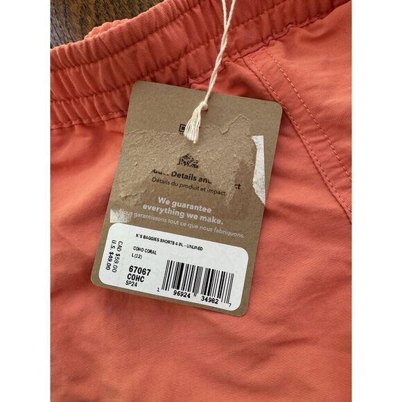 Patagonia Kids' Baggies 4" Shorts Coho Coral Large (12) NWT - Picture 3 of 6